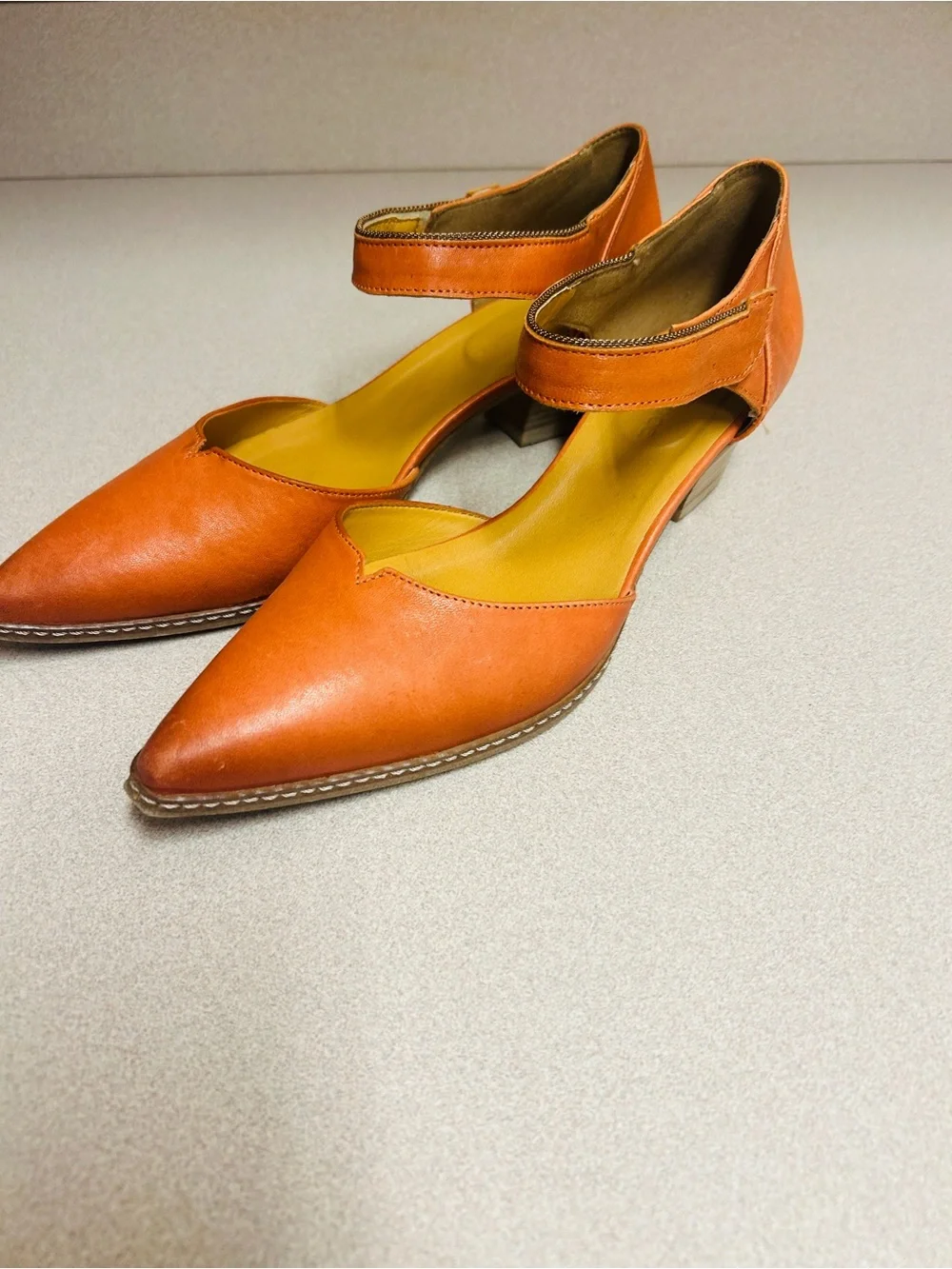 Sundance Orange Pointed D'Orsay Low Heel Mary Jane Flats